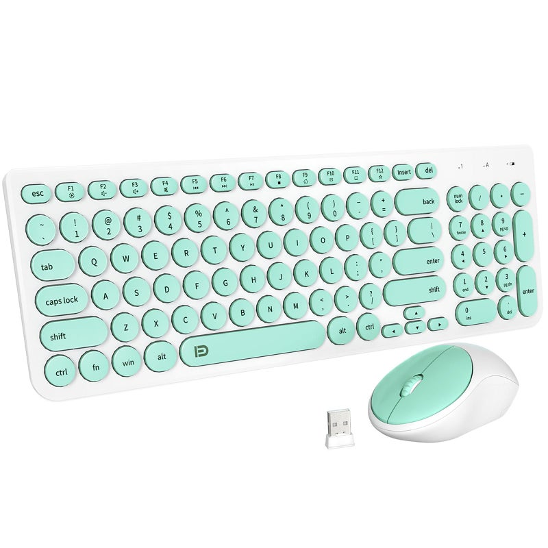 FD Wireless Keyboard and Mouse Combo - 2.4GHz USB Cordless, Cute Round Keys, Quiet and Slim Set for Laptop, Computer, TV, and Mac - Mint Green & White - Image 1